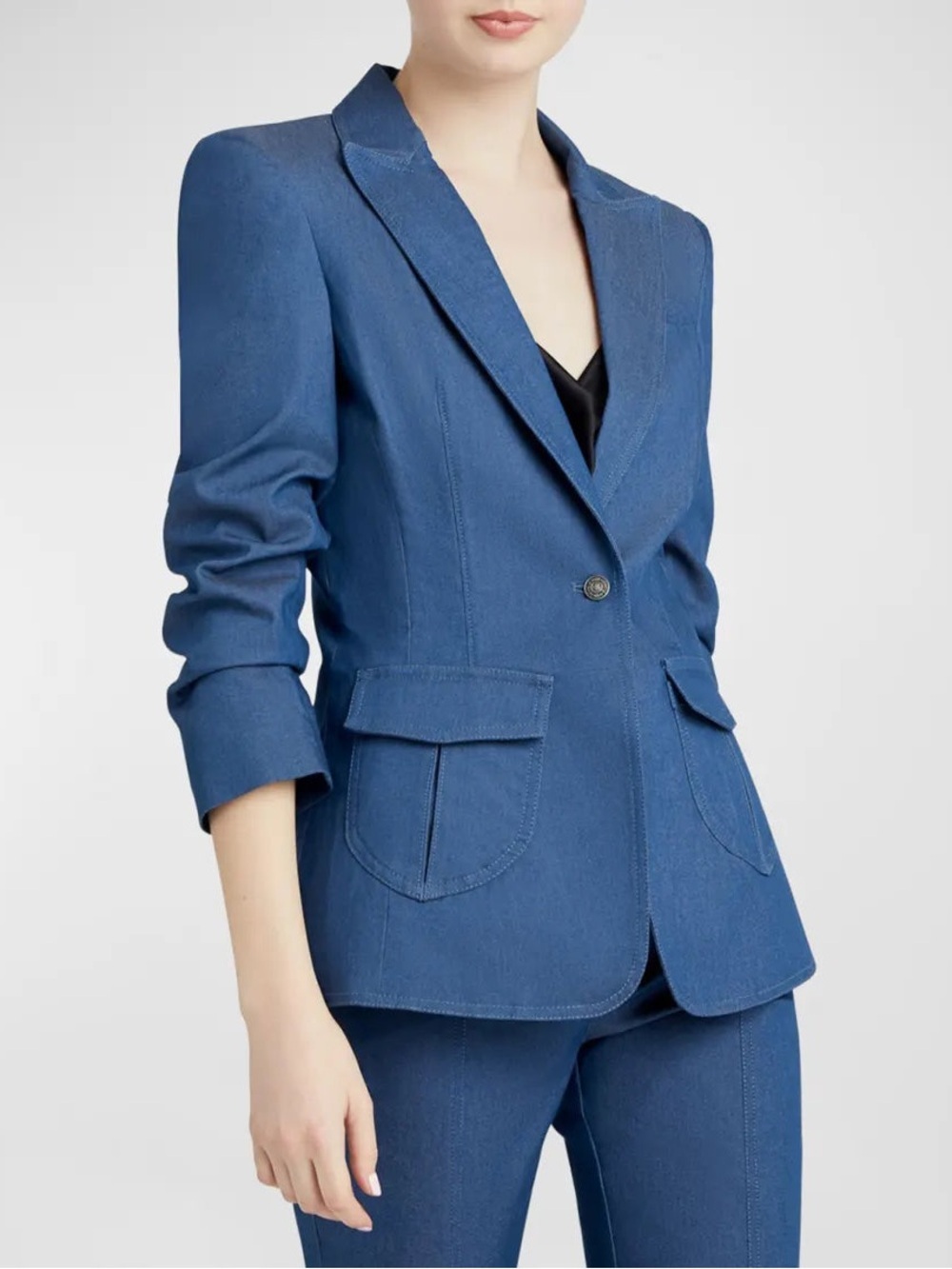 Cinq a Sept Louisa Ruched Sleeve Denim Blazer Size 4 NWOT